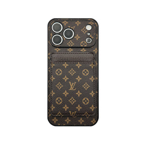 Leather Monogram iPhone Case With Magnetic Card Holder Big Printing For iPhone 17 Series-RCLV085 - Runycase