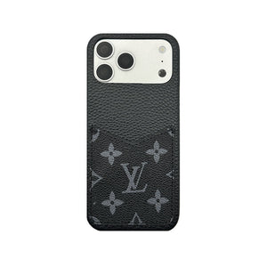 Elegant Leather Monogram iPhone Case With Card Holder Big Printing For iPhone 17 Series-RCLV081 - Runycase