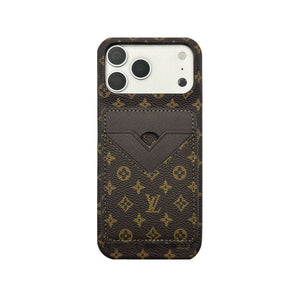 Luxury Leather Monogram iPhone Case With Magnetic Card Holder Big Printing For iPhone 17 Series-RCLV072 - Runycase