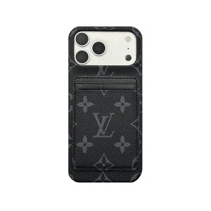 Stylish Leather Monogram iPhone Case With Magnetic Card Holder Big Printing For iPhone 17 Series-RCLV075 - Runycase