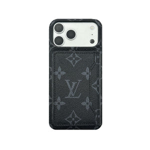 Luxury Leather Monogram iPhone Case With Magnetic Wallet Small Printing For iPhone 17 Series-RCLV079 - Runycase