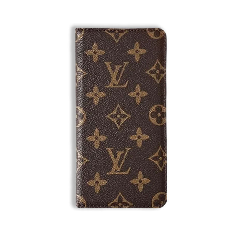 Leather Monogram Phone Case With Wallet And Card Holder For iPhone Brown-635120591499