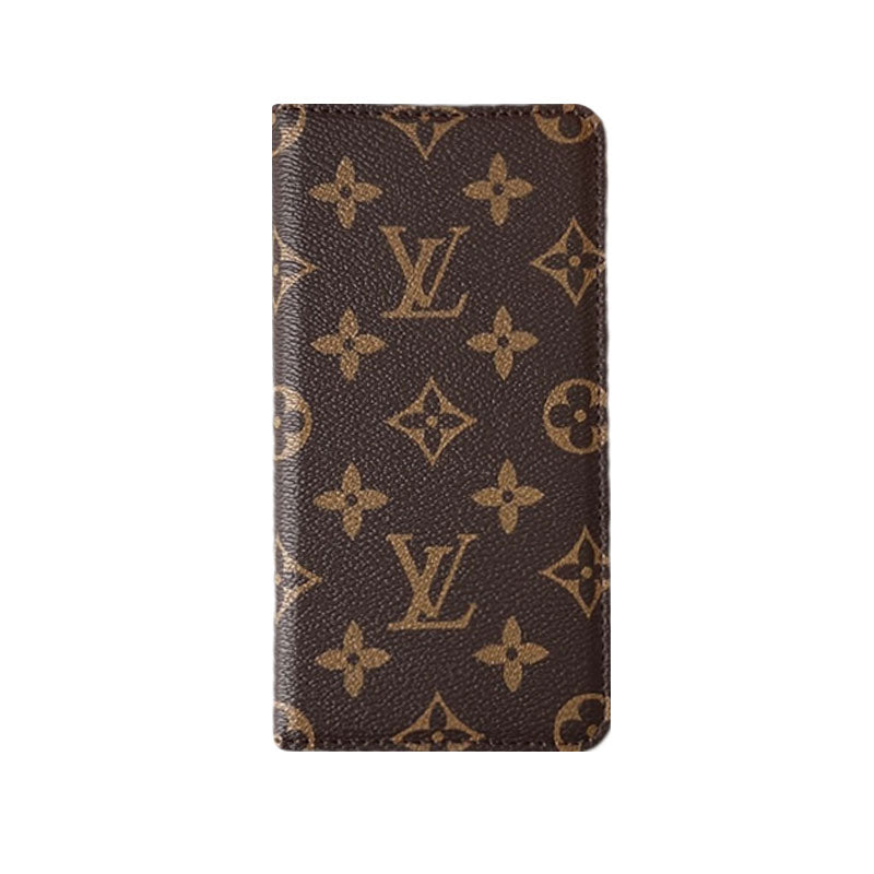Leather Monogram Phone Case With Wallet And Card Holder For iPhone Brown-635120591499