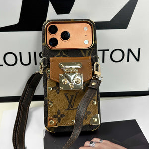 Refined leather Monogram iPhone Case With Wallet And Crossbody Strap For iPhone 17 Series Brown-RCLV138