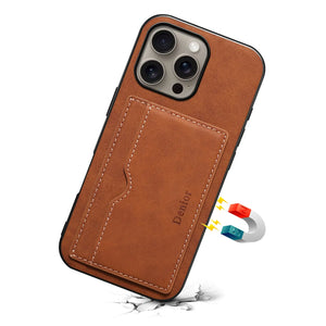 Brown leather wallet iPhone case by PADUCASE with full protection, featuring card slots and sleek design for iPhone models.