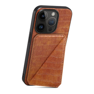 Brown PADUCASE wallet iPhone case with integrated card holder, featuring a slim design and accessible card slots.