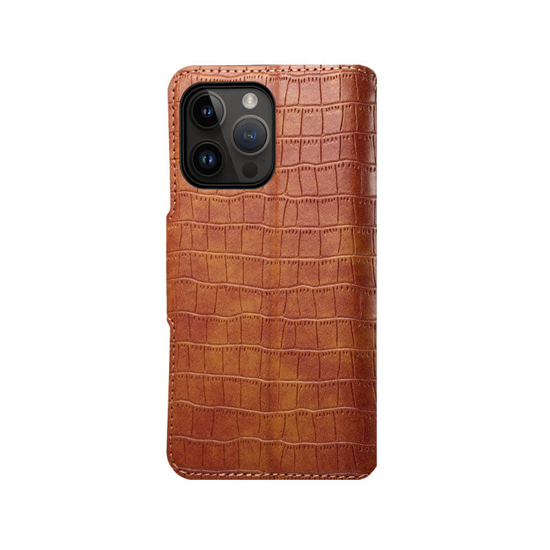 Alligator Print Phone Case With Wallet And Strap For iPhone Black-644008992013