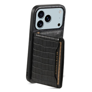 Black PADUCASE Wallet iPhone case with card holder for iPhone 12 to 17, featuring a sleek design and built-in card slot.