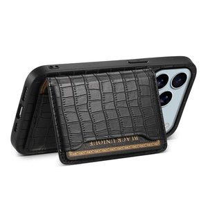 Black PADUCASE wallet iPhone case with card holder for iPhone 12 to 17, featuring a sleek design and precise cutouts.