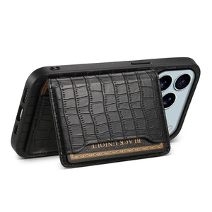 Black PADUCASE wallet iPhone case with card holder for iPhone 12 to 17, featuring a sleek design and precise cutouts.