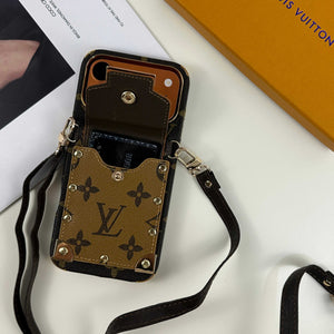 Refined leather Monogram iPhone Case With Wallet And Crossbody Strap For iPhone 17 Series Brown-RCLV138