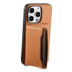 PadUCASE MagSafe iPhone case with khaki card holder wallet attached, showing sleek design and card slots on the back.