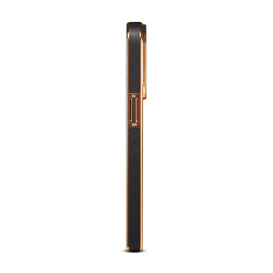 Black premium leather MagSafe iPhone case by PADUCASE, showing the sleek design and magnetic attachment area.