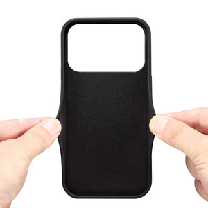 Black leather iPhone case with card holder for iPhone 12 to 17, featuring a sleek design by PADUCASE.