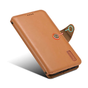 PADUCASE leather wallet iPhone case with card holder in khaki, featuring flip cover protection and slim design.