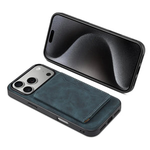 Blue leather iPhone case with MagSafe magnetic wallet for iPhone 12-17, featuring PADUCASE branding and precise device fit.