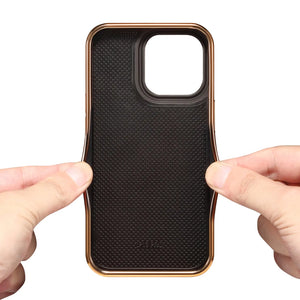 Black PADUCASE leather iPhone case with hidden card slot, durable protective cover showing front and side view.