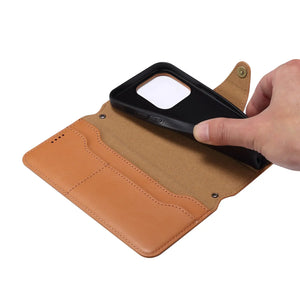 Paducase leather wallet iPhone case with card holder in khaki, flip cover design offering protection and storage for cards.