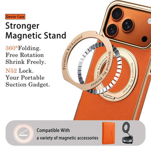 PADUCASE MagSafe leather iPhone case with hand grip in orange, offering full protection and stylish design.
