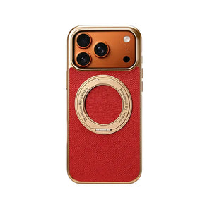 PADUCASE MagSafe leather iPhone case with hand grip, full protection in orange, designed for secure grip and stylish protection.