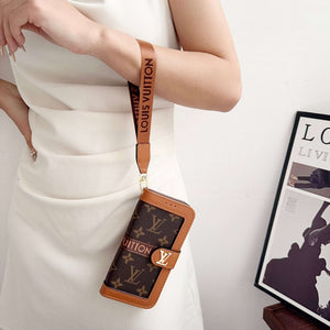Leather Leather Flip Monogram Phone Case With Card Holder And Strap Big Printing -RCLV172