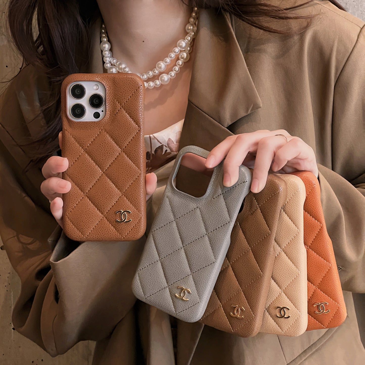 Classic Leather CC Phone Case For iPhone Brown-635120591857
