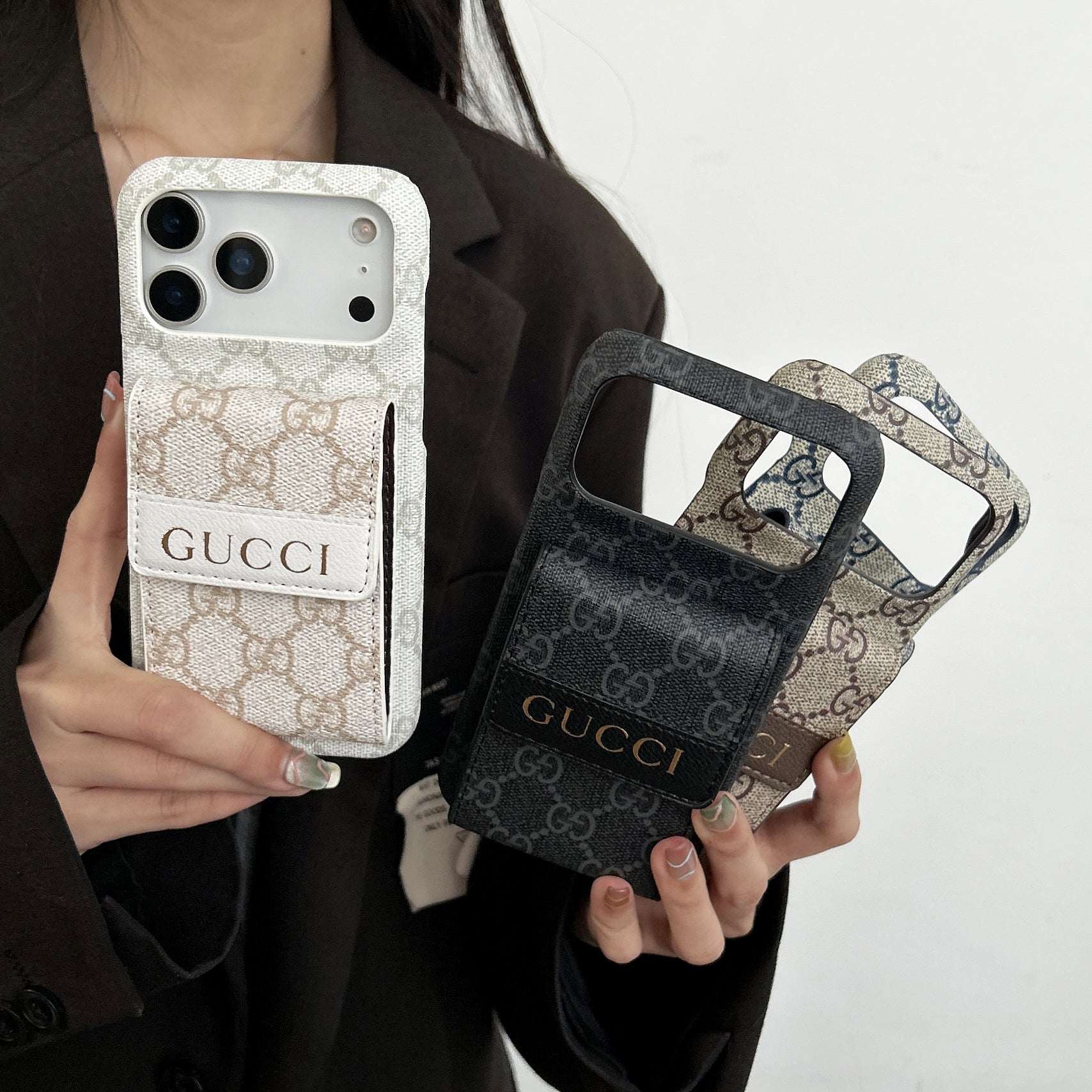 Luxury GG iPhone Case With Card Holder For iPhone 17 Series-RCGG181
