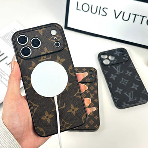 Monogram Refined Leather Magnetic iPhone Case(Compatible With Magsafe)For iPhone 17 Series-RCLV064 - Runycase