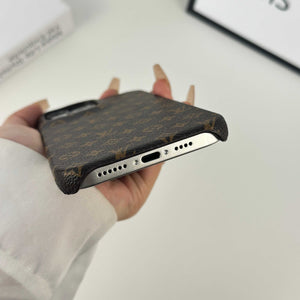 Monogram Leather Magnetic iPhone Case(Compatible With Magsafe)Small Printing -RCLV037 - Runycase