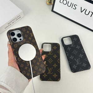 Monogram Leather Magnetic iPhone Case(Compatible With Magsafe)Small Printing -RCLV037 - Runycase