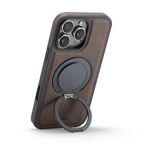Brown leather iPhone case with built-in stand by PADUCASE, durable protective cover for the phone.