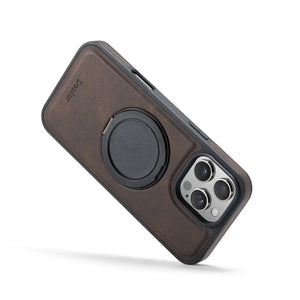 Brown leather iPhone case with built-in stand from PADUCASE, showcasing a durable protective cover with functional stand feature.