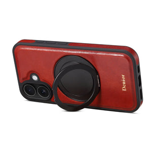 Red MagSafe iPhone case with finger holder for iPhone 12 to 17 by PADUCASE, showing the front view with the finger grip visible.