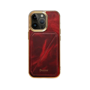 Black leather iPhone case by PADUCASE with a hidden card slot, durable protective cover, and sleek design.