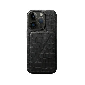 Brown PADUCASE wallet iPhone case with built-in card holder, featuring a slim design and convenient storage for cards.