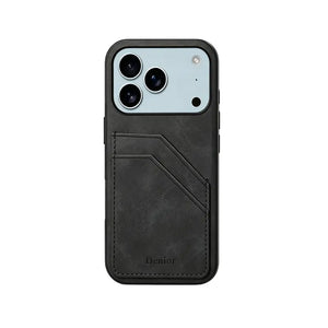 Brown PADUCASE premium leather wallet iPhone case with card holder, showing card slots and sleek design.