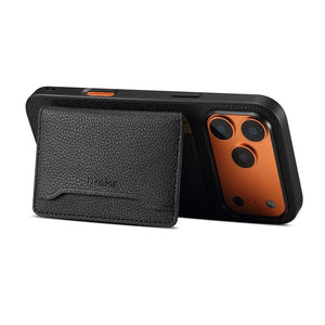 Black PADUCASE MagSafe Leather Cardholder iPhone case for iPhone 12 to 17, with built-in card storage and magnetic attachment.