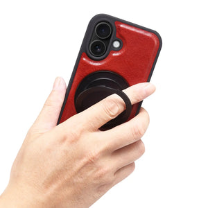 Red MagSafe iPhone case with finger holder for iPhone 12-17 by PADUCASE, showing the front view with finger grip feature.