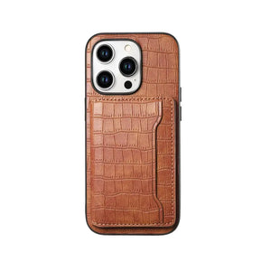 Black leather wallet iPhone case by PADUCASE with a sleek design, featuring card slots and precise cutouts for phone access.