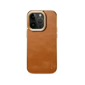 Black premium leather MagSafe iPhone case by PADUCASE, featuring a sleek design with precise cutouts and a smooth finish.