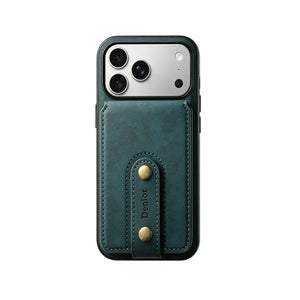 Brown leather MagSafe wallet and iPhone case compatible with iPhone 12 to 17, featuring card storage and sleek design.