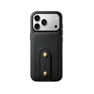 Brown leather MagSafe wallet iPhone case by PADUCASE, compatible with iPhone 12 to 17, featuring a sleek design and magnetic attachment.