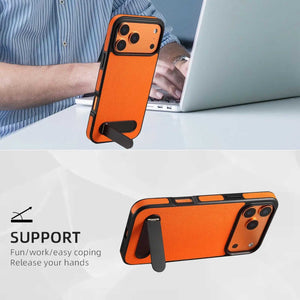 PADUCASE leather iPhone case with stand in orange, durable protective cover with slim design and built-in stand feature.