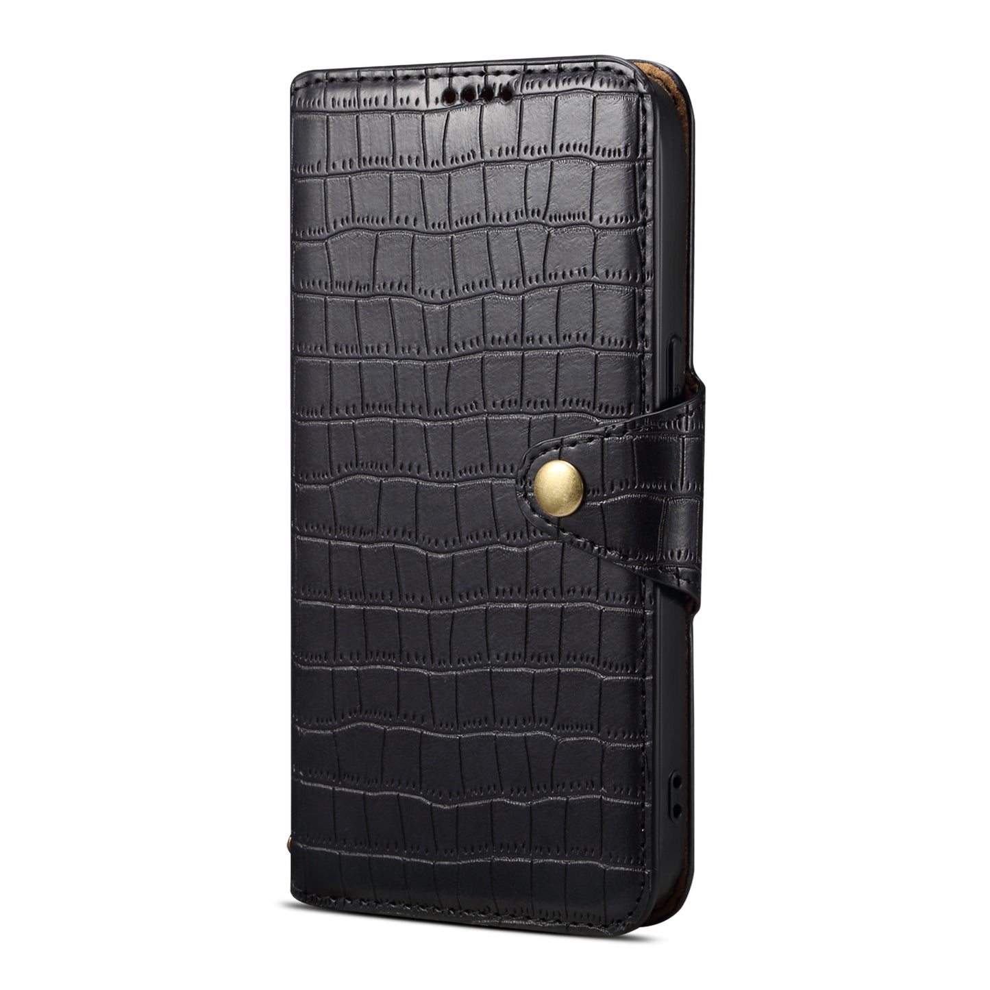 Alligator Print Phone Case With Wallet And Strap For iPhone Black-644008992013