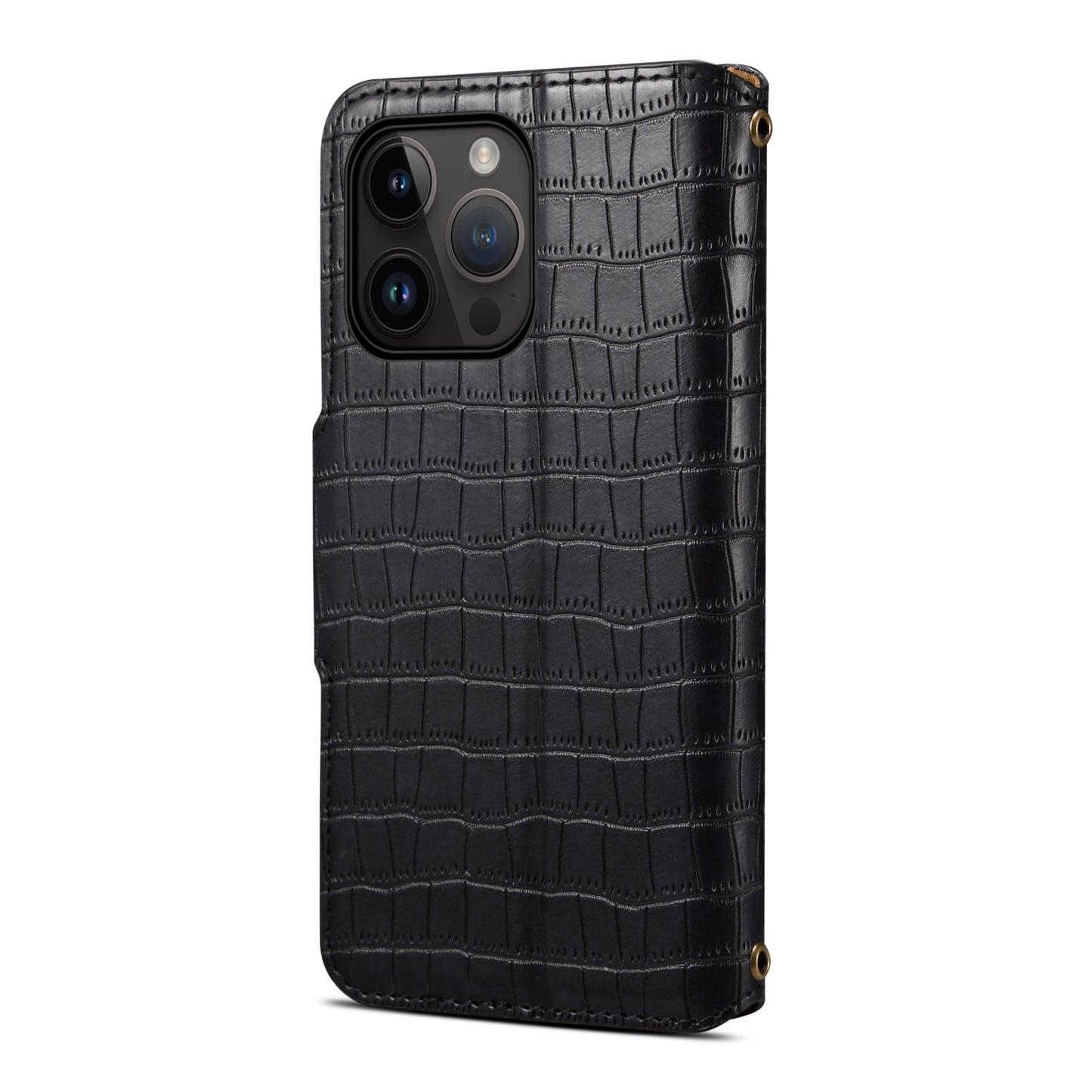 Alligator Print Phone Case With Wallet And Strap For iPhone Black-644008992013
