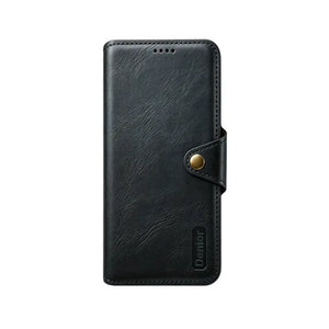 Khaki leather iPhone case with flip cover and card holder from PADUCASE, showing the wallet-style design with card slots.