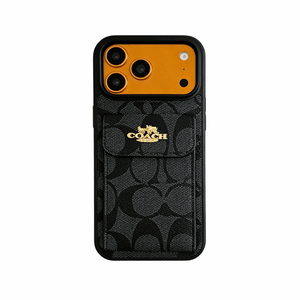 Leather CH Phone Case With Card Holder Design For iPhone Coffee | PE260096