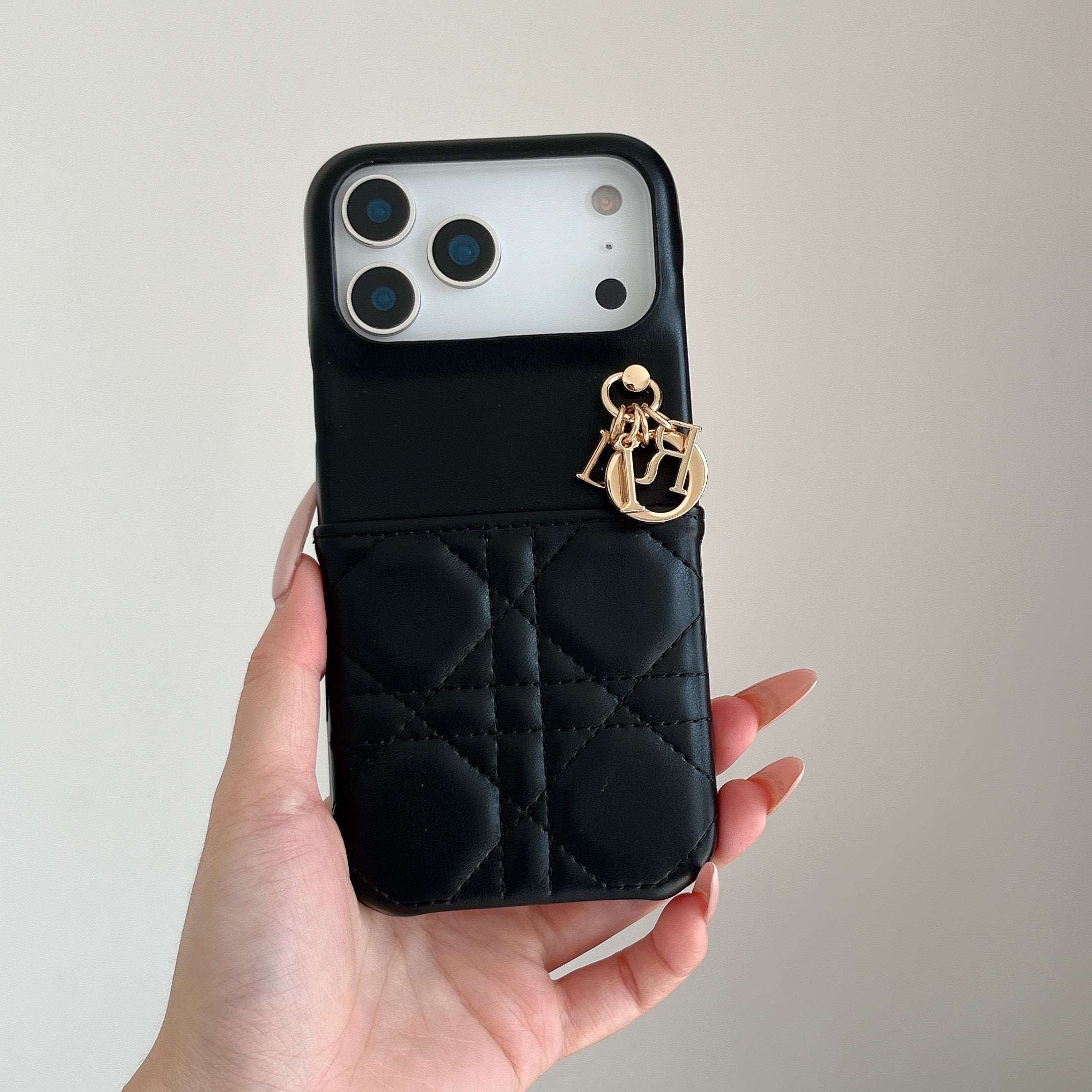 Elegant Leather CD iPhone Case With Card Holder Black For iPhone 17 Series-PECD153