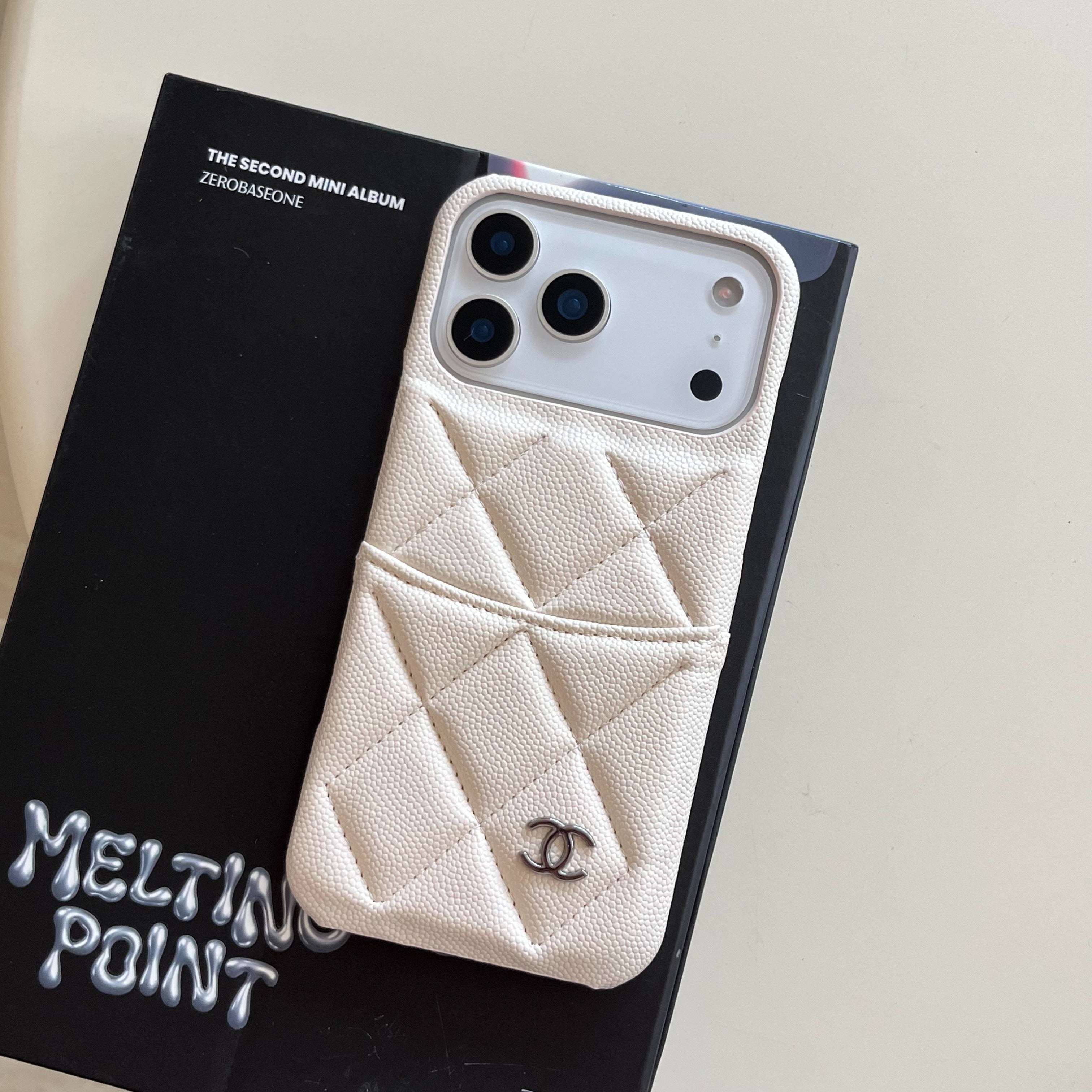 Luxury Leather CC iPhone Case With Card Holder White For iPhone 17 Series-PECC158
