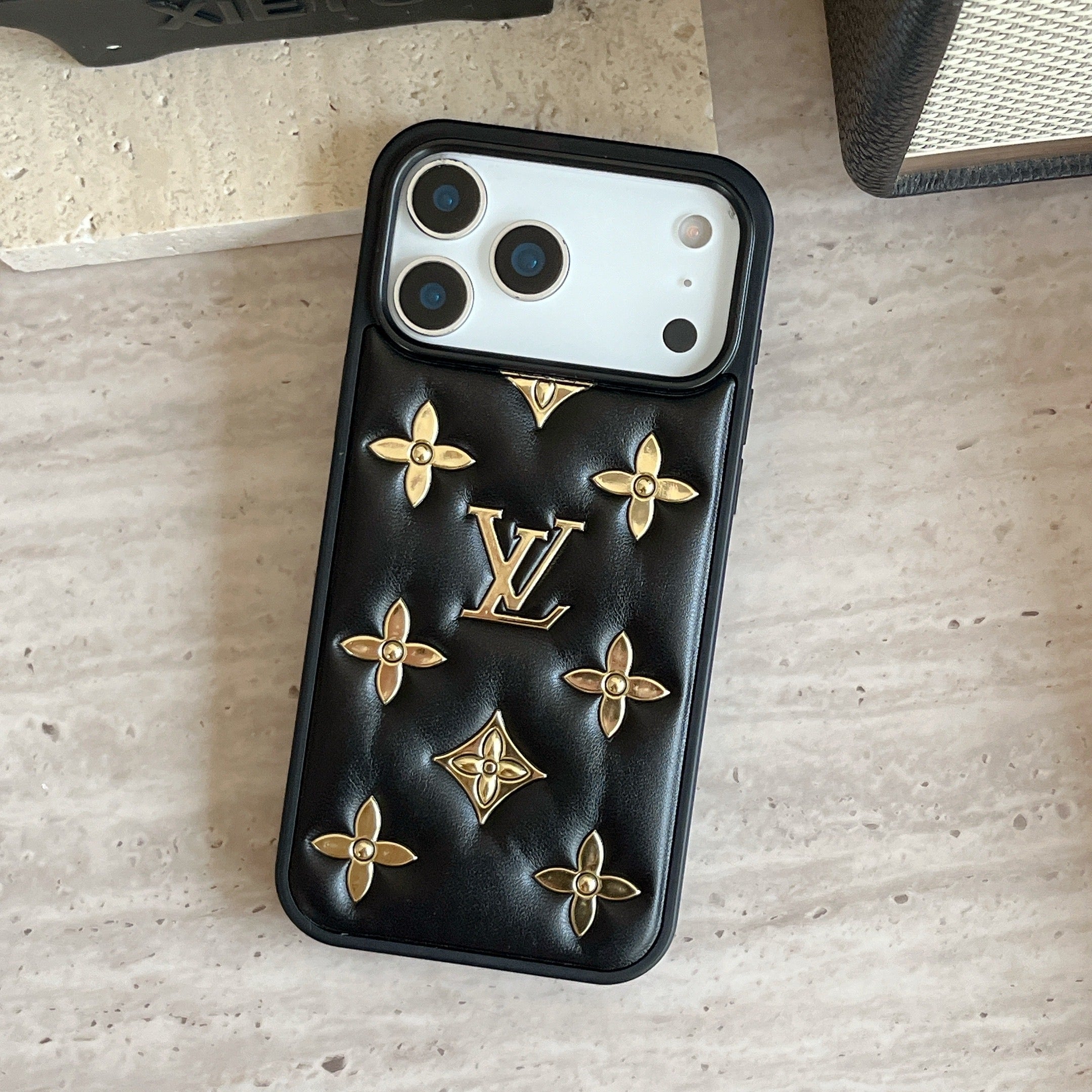 Leather Monogram Phone Case For iPhone gold | PE2600131